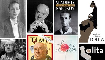 Collage of Nabokov photos and book covers